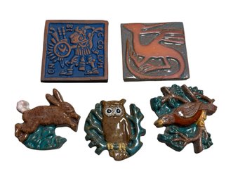 Moravian Pottery & Tile Works 5pc Art & Animal Tiles (G)