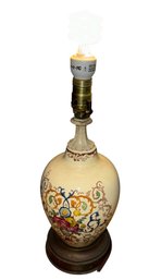 Floral Ginger Jar Table Lamp On Brass Base Works! (B)