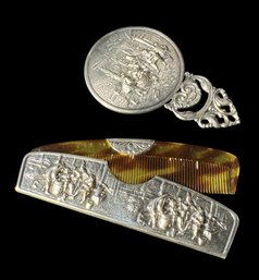 Danish Silver Plated Mirror & Comb Set