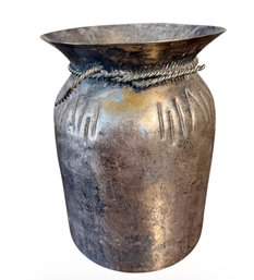 Silver Tone Brass Tasseled Decorative Vessel (LR2)