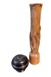 Carved Wooden Trinket Box & Hand Vase (LR2)