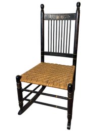 Old Painted Wooden Rocking Chair With Woven Seating (br3)