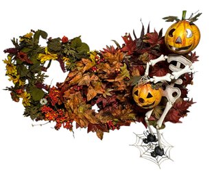 Fall Wreaths & Halloween Pumpkin Skeleton Decoration (G)