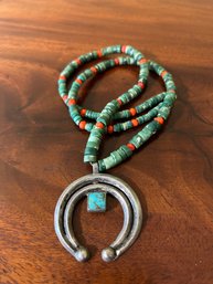 Vintage Southwestern Style Necklace With Turquoise Embedded Pendant