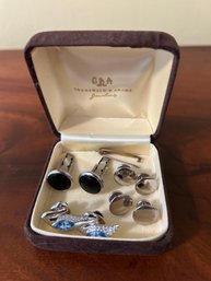 Mens Jewelry 2 Pairs Of Cufflinks, One Swarovski, Bar Pin, Tux Buttons