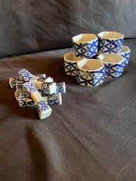 8 Blue And White Spoon Rests, 7 Blue And White Napkin Rings (DRC1)