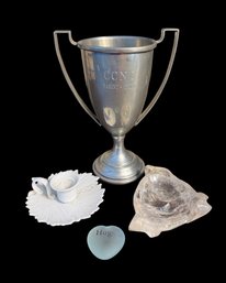 Glass Ashtray, Pewter Trophy & Assorted Decor (LR2)