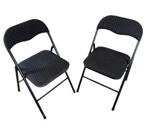 Black & White Polka Dot Upholstered Folding Chair Pair (G)