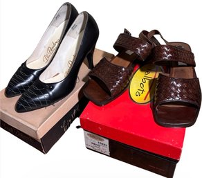 Talbots Brown Woven Sandals & Di Andrea Black Pumps Size 7.5 2 Pairs In Original Boxes (BR1)