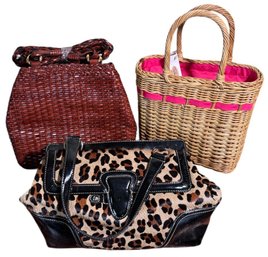Talbots Leopard Print Calf Hair & Wicker Style Handbags With Tags 3pc (BR2)