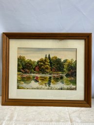 Black Joes Pond Water Color Painting, Signed, Original