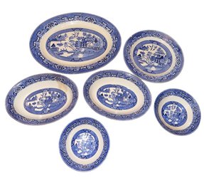 Homer Laughlin Blue Willow Pattern Dishes 6pc Assortment (DR)