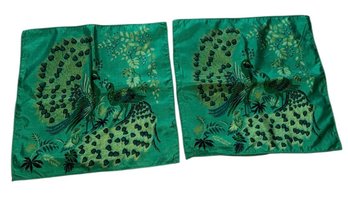 Green Peacock Decorated Pillow Cover Pair (DR)