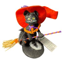 Annalee Halloween Midnight Ride Black Cat Witch Figurine