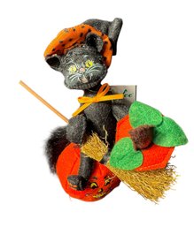 Annalee Halloween Black Cat Witch On Pumpkin Figurine