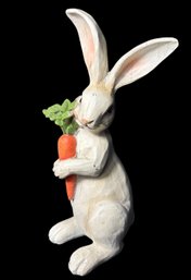 White Rabbit Hugging Carrot Statue