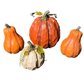 Carved Style Resin Gourds & Pumpkins 4pc