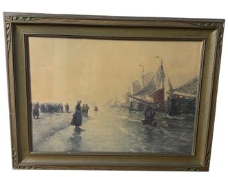 German Grobe(1857-1938) The Beach In Katwijk Framed Lithograph Print (BR2)