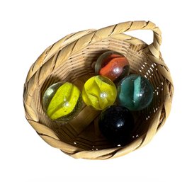 Small Basket Of Old Marbles 5pc (BS)