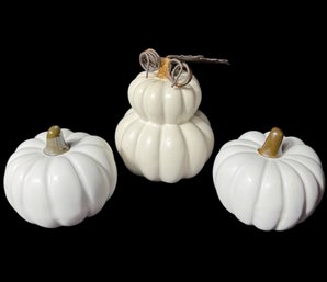 White Ceramic Pumpkin Figurines 3pc