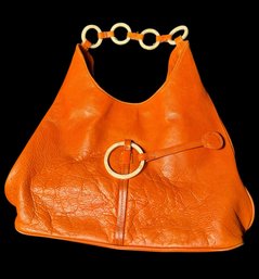 Adrienne Vittadini Orange Genuine Leather Purse One Tortoise Handle Bag