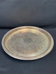Footed Silver Plated Serving Tray On Turn Table