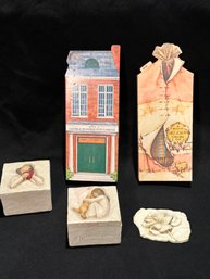 (2) Trinket Boxes, A Magnet, And (2) Hallmark Dolls