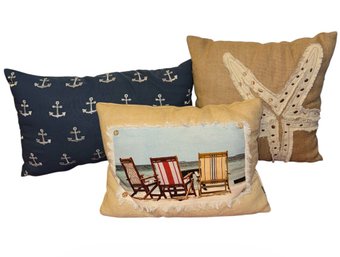 Starfish, Anchor & Nautical Seashore Throw Pillows 3pc (MC)
