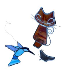 Stained Glass Cat, Hummingbird & Butterfly 3pc (BLR)