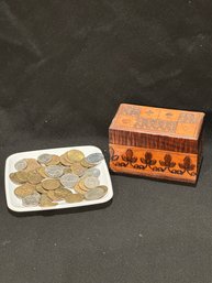 Wood Trinket Box Fill With Coins