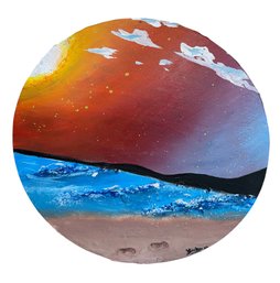 Sunset Beach Round Original Signed Painting (LR)