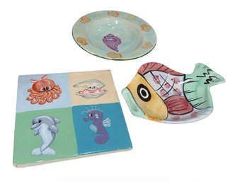 Droll Designs Tile & Nautical Pair Of Bowls (K)