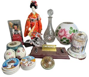 Lenox Trio Of Light Crystal Dolphin Figurine, Porzellan Arzberg Carousel Clock, And Assorted Decor