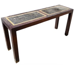 Henredon Solid Wooden Beveled Glass Top Console Table(G)