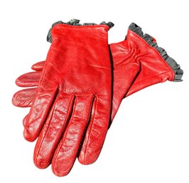 Ralph Lauren Red Leather Winter Gloves