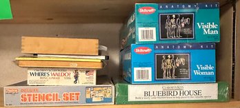 Visible Man And Woman Anatomy Kit, Build A Birdhouse, Puzzles, Letter Magnets, And Marbles