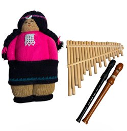 Peruvian Folk Doll, Panflute & Recorders 4pc (BLR)