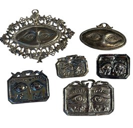 Italian Ex Voto Silver Tone Eye Ornaments 6pc (BLR)