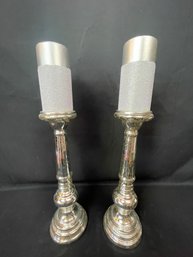 2 Faux Mercury Glass Candlesticks
