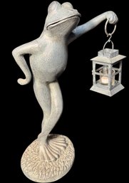 Metal Frog Holding Lantern Statue