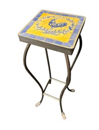 Farmhouse Blue & Yellow Tile Top Side Table