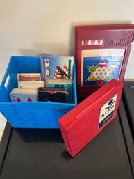 (3) Travel Games And (5) Sets If Playing Cards (B)