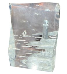 Lucite Sailing Ship & Lighthouse Sculpture (BO)