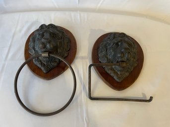 Cast Iron Lion Head Towel Rack & Toilet Paper Holder