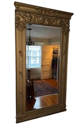 Antique Large Gold Ornate Carved Wooden Wall Mirror (BR1)