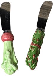 Stainless Steal Vegetable Pattern Spreading Knife Pair (LR)