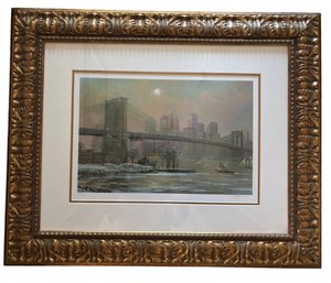 Alexander Chen(1952-) Brooklyn Bridge In Winter Seriolithograph In Ornate Frame (E(