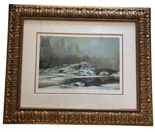 Alexander Chen(1952-) Central Park Bridge In Winter Seriolithograph In Ornate Frame (E)
