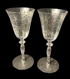 Swirled Stem Floral Wine Glass Pair
