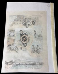 1887 Marblehead Vineyard Boat Race Antique Harpers Weekly Papers Page (LR)